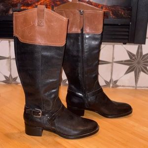 Franco Sarto Leather Corbeit 2 Black/Brown Knee High Riding Boots size 6M